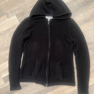 Cozy Black Knit Zip-Up Hoodie